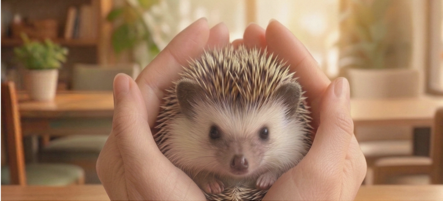 手に包まれるハリネズミ